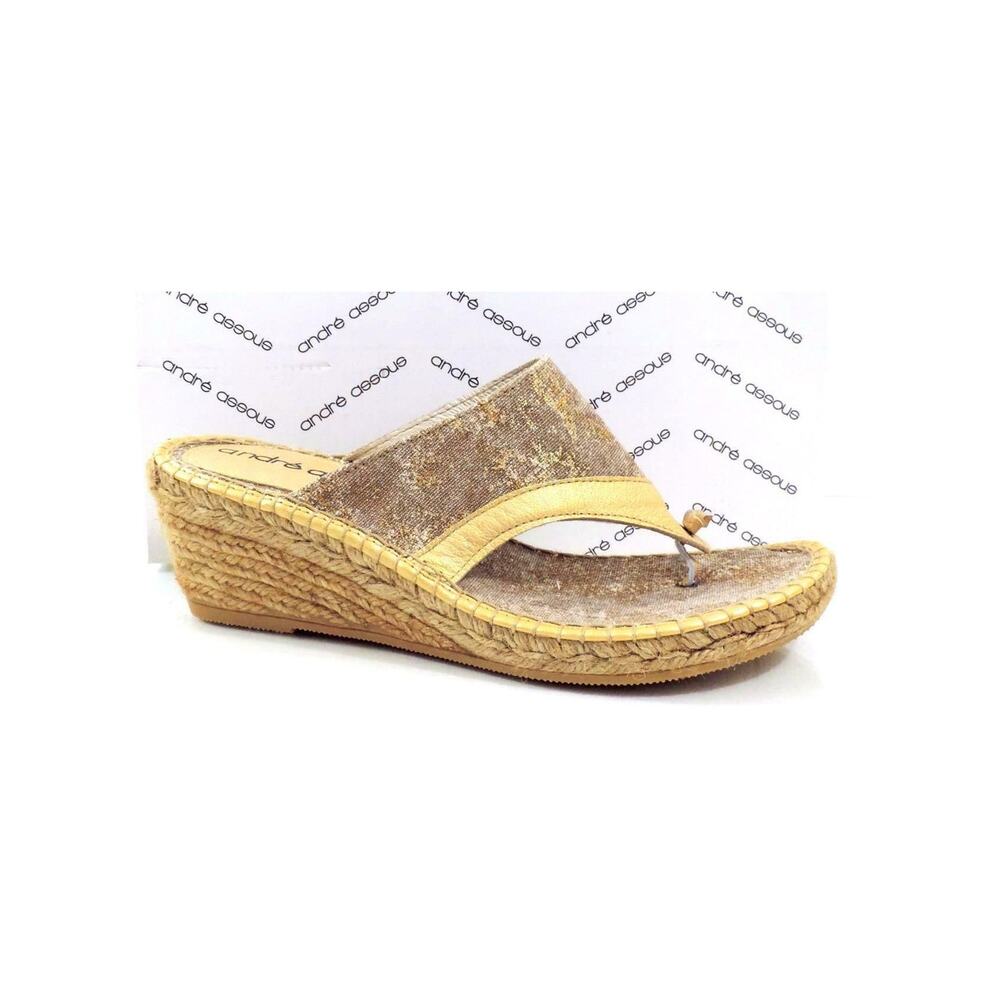 Andre Assous Annette Wedge Espadrille Thong Slide Sandal Toast Bronze